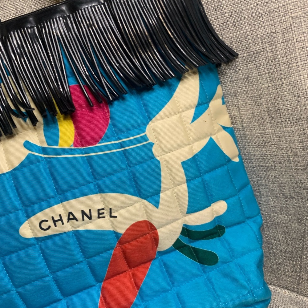 Chanel Hand Bag Light blue Canvas and Enamel Vintage Quilted Fringe Entrupy 1997 - Picture 4 of 17